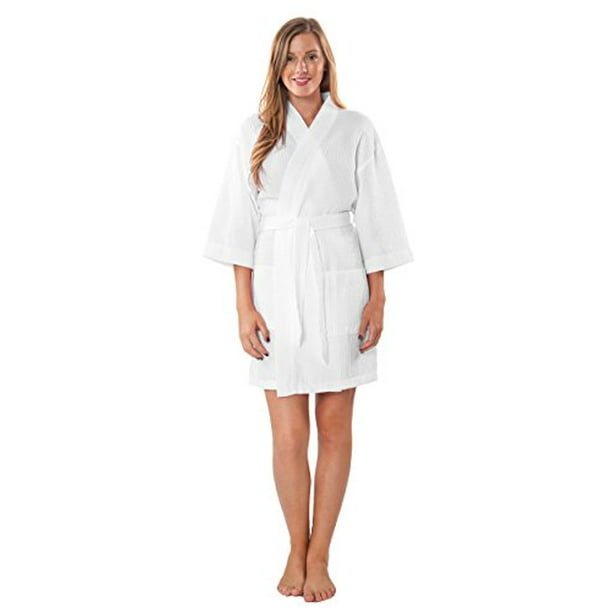 Turkuoise Linen Lightweight Knee Length Waffle Kimono Bath and Spa Robe